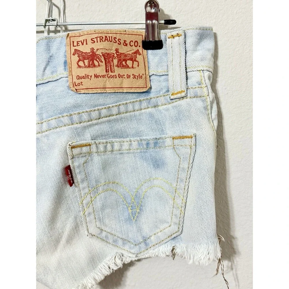 Levis Type 1 Low Bell Light Denim Shorts 3 Vintage Y2K Frayed Hem Low Rise Jorts